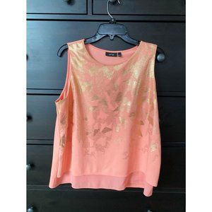 Coral and Metallic Gold Sleeveless Blouse